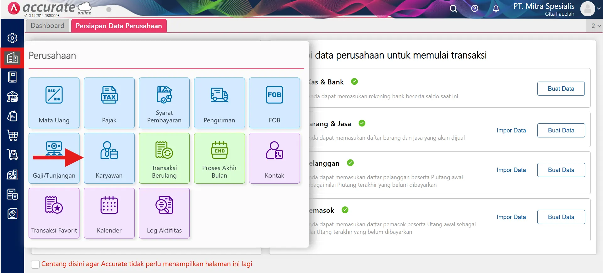 1 cara menambahkan data karyawan